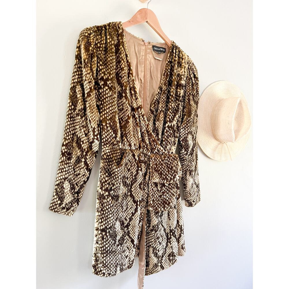 Retrofete | Eleanor Velvet Snake-Print Cocktail Dress | Gold Snake | Sz XS - Picture 3 of 11